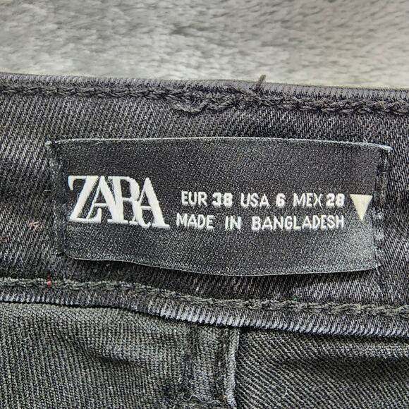 Zara Jeans Womens 6 Black High Rise Skinny Raw Ripped Busted Knee Stretch Denim - Picture 5 of 13